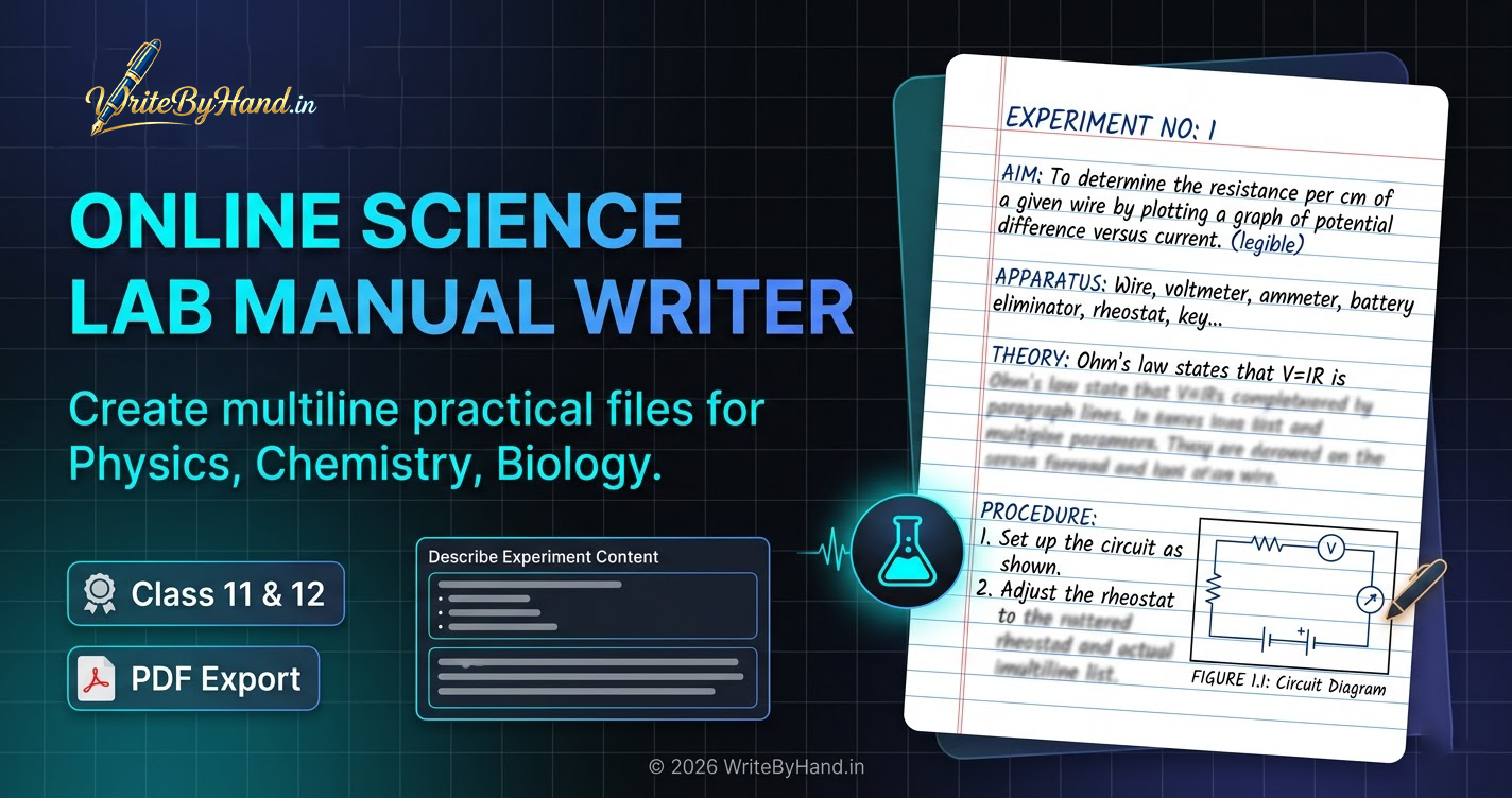 Science Lab Manual Writer – Physics, Chemistry, Biology Practical File Generator | WriteByHand
